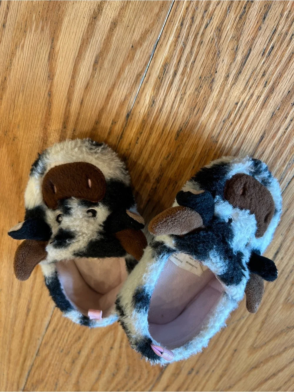 Plush Cow Baby Slippers - Black, White, Brown